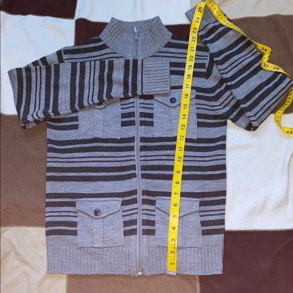Boys Striped Zip-Up Sweater - Gray